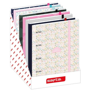 Safta Expositor con 8 Carpetas de 4 Anillas 35mm - Material Resistente - Incluye 100 Hojas por Carpeta - 290x340x340mm - Colores