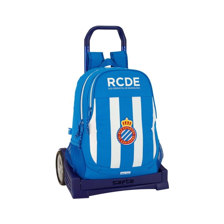 Safta RCD Espanyol Mochila con Carro - Portabotellas - Dos Compartimentos - Doble Cremallera - Hombreras y Espalda Acolchadas -