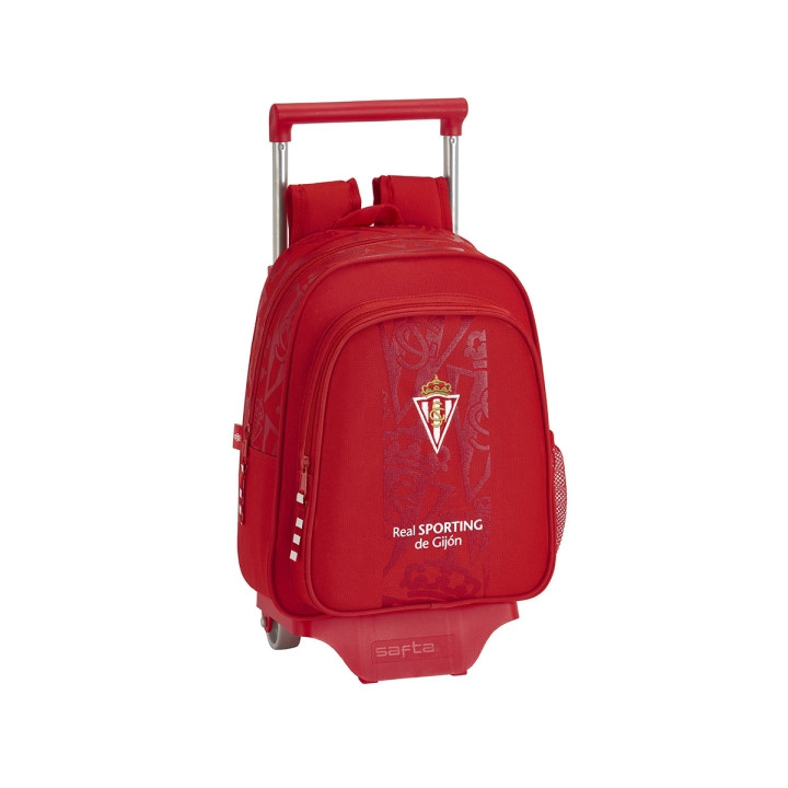 Safta Real Sporting de Gijon Corporativa Mochila con Carro - Portabotellas - Hombreras Ergonomicas - Mochila Extraible - Carro R