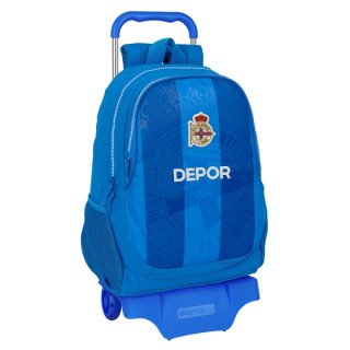 Safta Real Deportivo de la Coruña Mochila con Carro - Portabotellas - 2 Compartimentos - Hombreras y Espalda Acolchadas - Asa Su