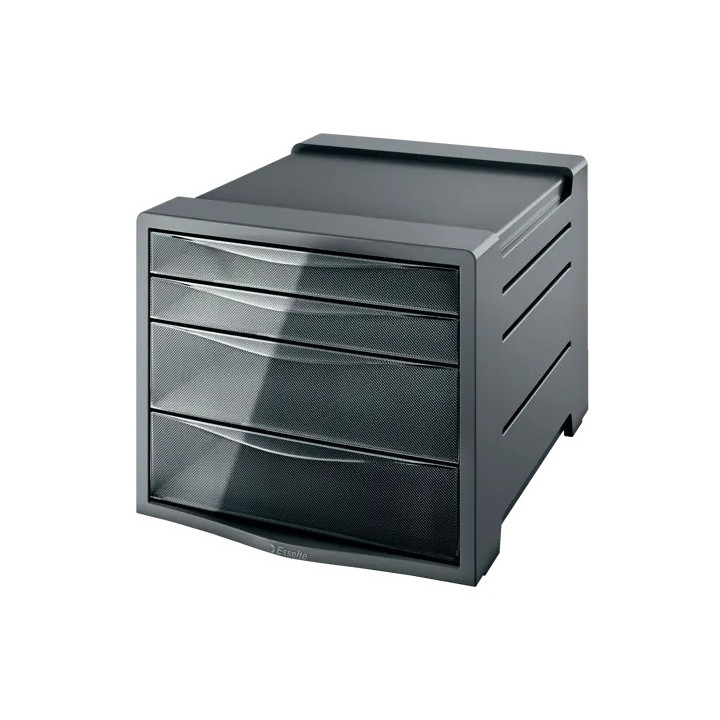 Esselte Intego Buc de 4 Cajones - 2 Medidas de Cajon - Deslizamiento Suave - Base con Goma Antideslizante - Color Gris