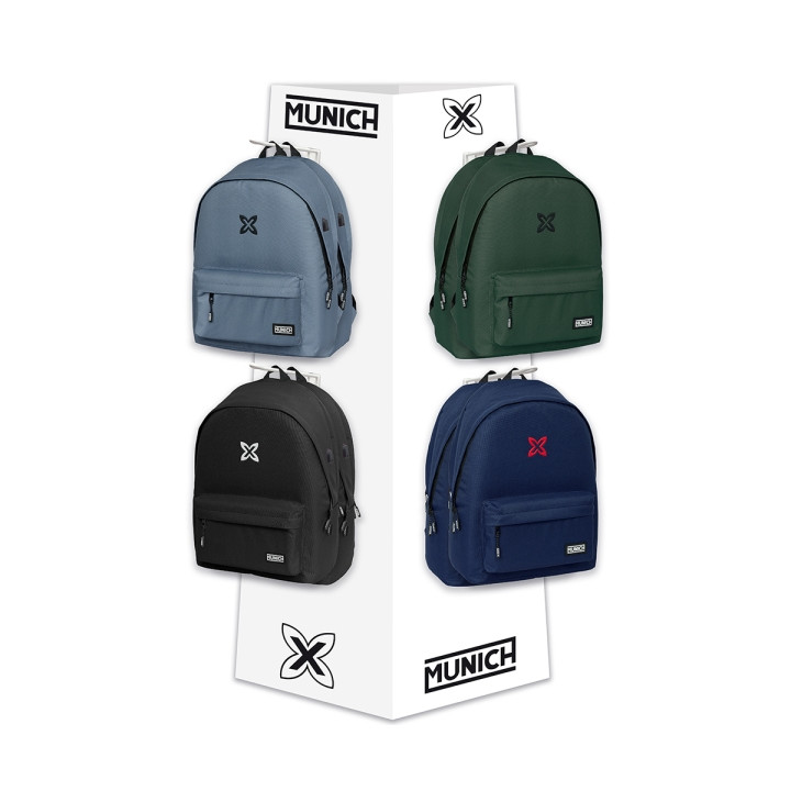 Safta Munich Basicos Expositor con 8 Ganchos para Mochilas - Carton Reciclado - Colores Surtidos