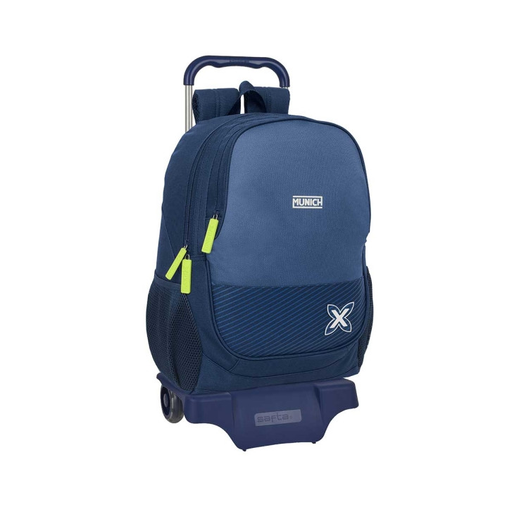 Safta Munich Blue Indigo Mochila con Carro - 2 Compartimentos - Portabotellas - Tirador Doble - Hombreras Ergonomicas - Mochila