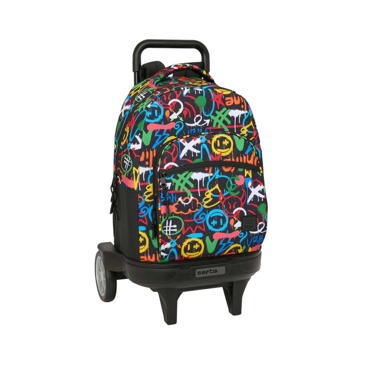 Safta Mochila con Carro - Ruedas Antivibracion Ultrasilenciosas - Bolsillo Frontal - Portabotellas - Tirador Doble - Hombreras A