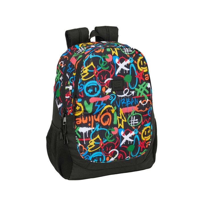 Safta Graffiti Colors Mochila Adaptable a Carro - Portabotellas - Dos Compartimentos Grandes - Tirador Doble - Hombreras Ergonom