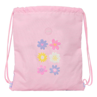 Safta Bouquet Saco Plano - Bolsillo Interior con Cremallera - Cierre con Cordones - 5L - 350x10x400mm - Color Rosa Pastel