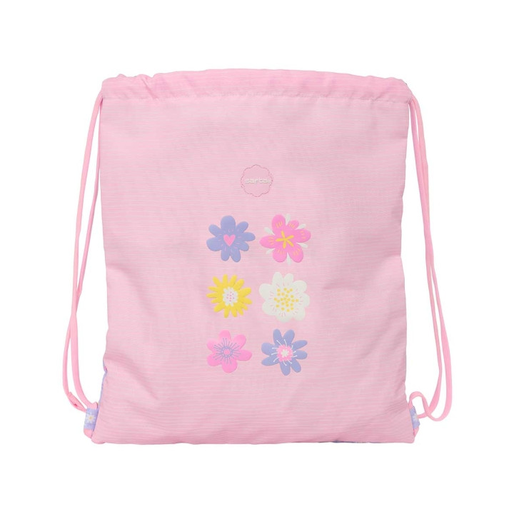 Safta Bouquet Saco Plano - Bolsillo Interior con Cremallera - Cierre con Cordones - 5L - 350x10x400mm - Color Rosa Pastel