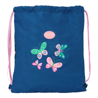 Safta Blackfit8 Mariposas Saco Plano - Bolsillo con Cremallera - Cierre con Cordones - 5L - 350x10x400mm - Color Azul Marino