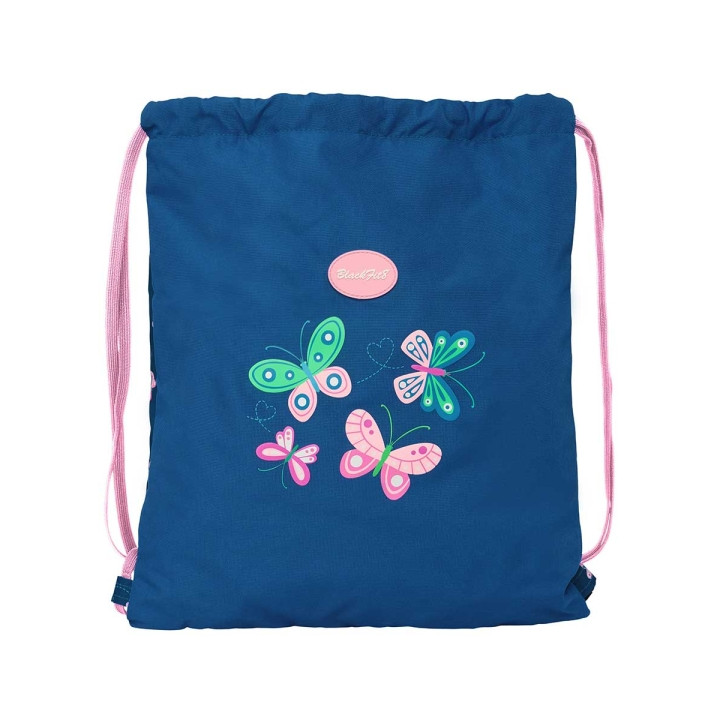 Safta Blackfit8 Mariposas Saco Plano - Bolsillo con Cremallera - Cierre con Cordones - 5L - 350x10x400mm - Color Azul Marino