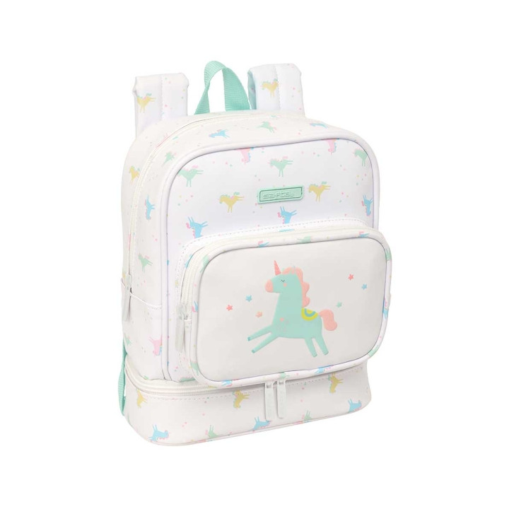 Safta Unicornio Mochila Guarderia - Isotermica - Tarjeta ID - Compartimento Termo - Compatible con Carrito - Asa de Mano - 7.25L