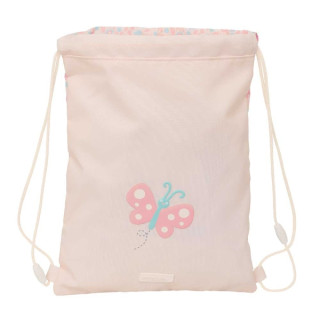 Safta Mariposa Saco Plano - Bolsillo con Cremallera - Cierre con Cordones - 3L - 260x10x340mm - Color Rosa Pastel