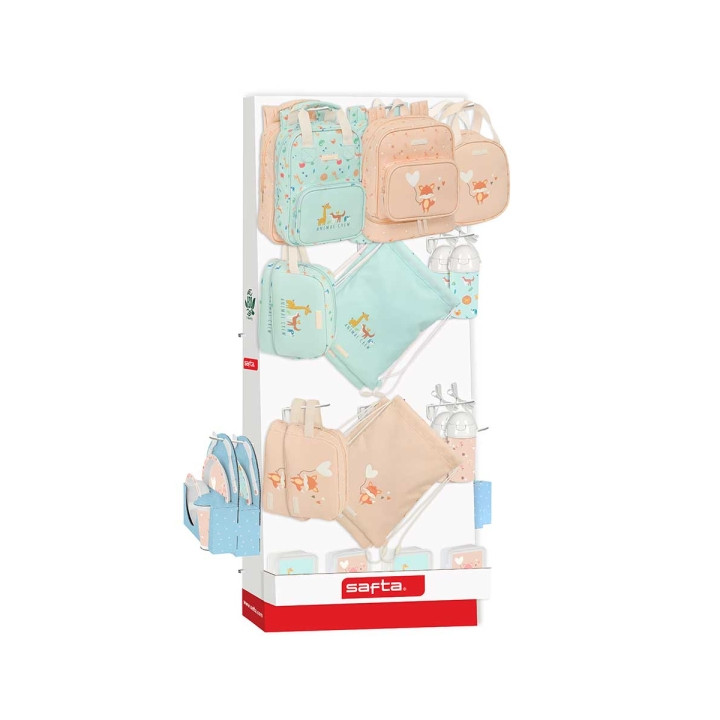 Safta Expositor con 10 Ganchos para Mochilas - Carton Reciclado - Estructura Robusta y Compacta - Facil Acceso a Productos - Pre