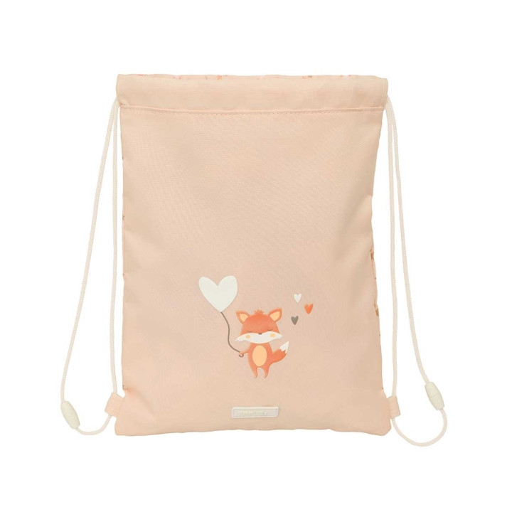 Safta Flores Saco Plano - Bolsillo con Cremallera - Cierre con Cordones - 3L - 260x10x340mm - Color Melocoton