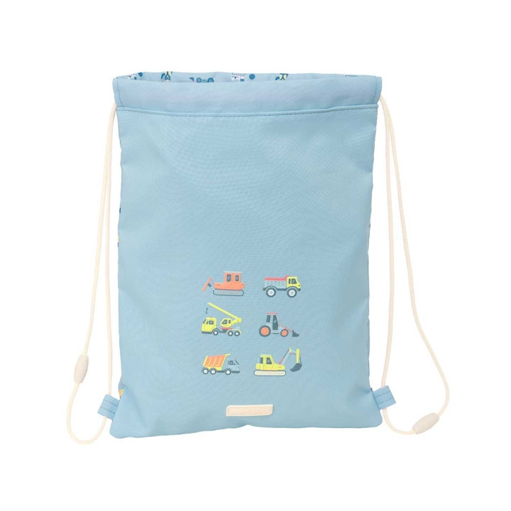 Safta Gruas Saco Plano - Bolsillo con Cremallera - Cierre con Cordones - 3L - Seguridad Garantizada - 260x10x340mm - Color Azul