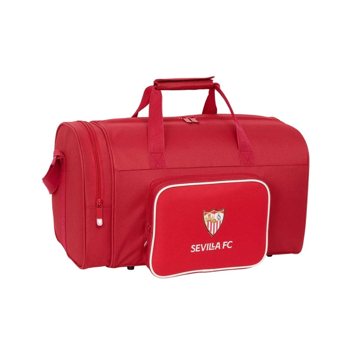 Safta Sevilla FC Bolsa de Deporte - Bandolera Ajustable - Bolsillo Frontal - Tacos Protectores en Base - Fondo Extraible - Resis