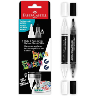 Faber-Castell Shake & Paint Black Edition Pack de 2 Rotuladores Acrilicos Doble Punta - Puntas Redondas de 1mm y 3mm - Tinta Ac