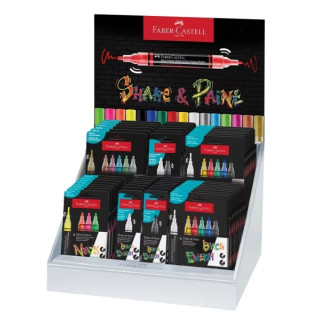 Faber-Castell Shake & Paint Black Edition Expositor con 36 Estuches Surtidos de Rotuladores Acrilicos Doble Punta - Puntas Redo