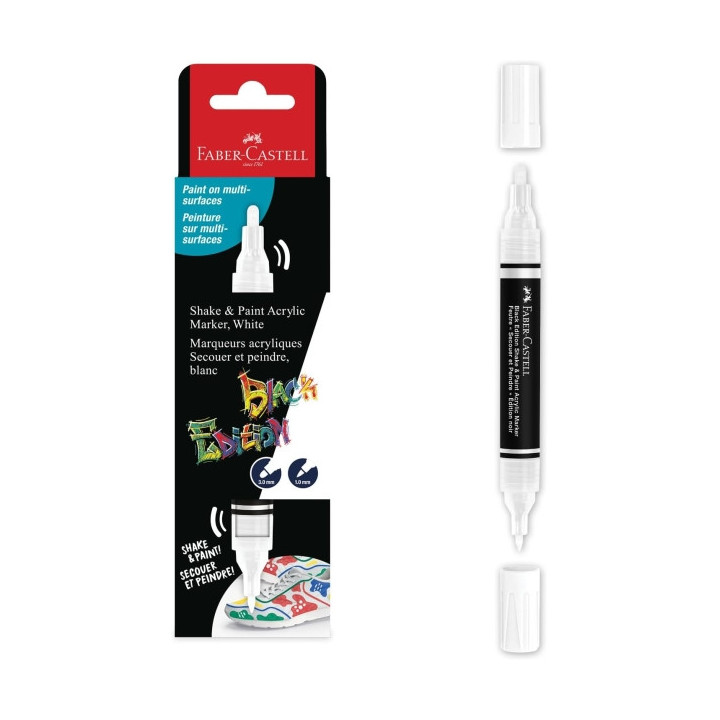 Faber-Castell Shake & Paint Black Edition Rotulador Acrilico Doble Punta - Puntas Redondas de 1mm y 3mm - Tinta Acrilica al Agu