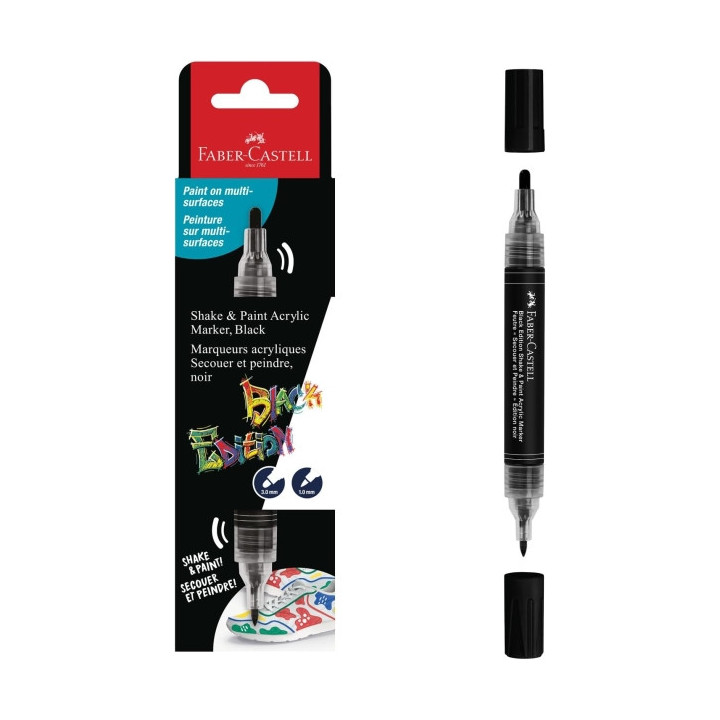 Faber-Castell Shake & Paint Black Edition Rotulador Acrilico Doble Punta - Puntas Redondas de 1mm y 3mm - Tinta Acrilica al Agu