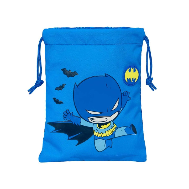 Safta Batman Preescolar Saco Plano - Cierre con Cordon - 1L - Material Resistente - Compacto y Portatil - Divertido y Llamativo
