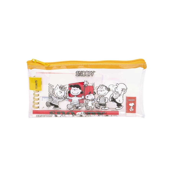Safta Snoopy Pack Escolar con Portatodo de PVC - Cierre ZIP - Regla 15cm - 2 Lapices - Sacapuntas - Goma - Bloc de Notas con 70