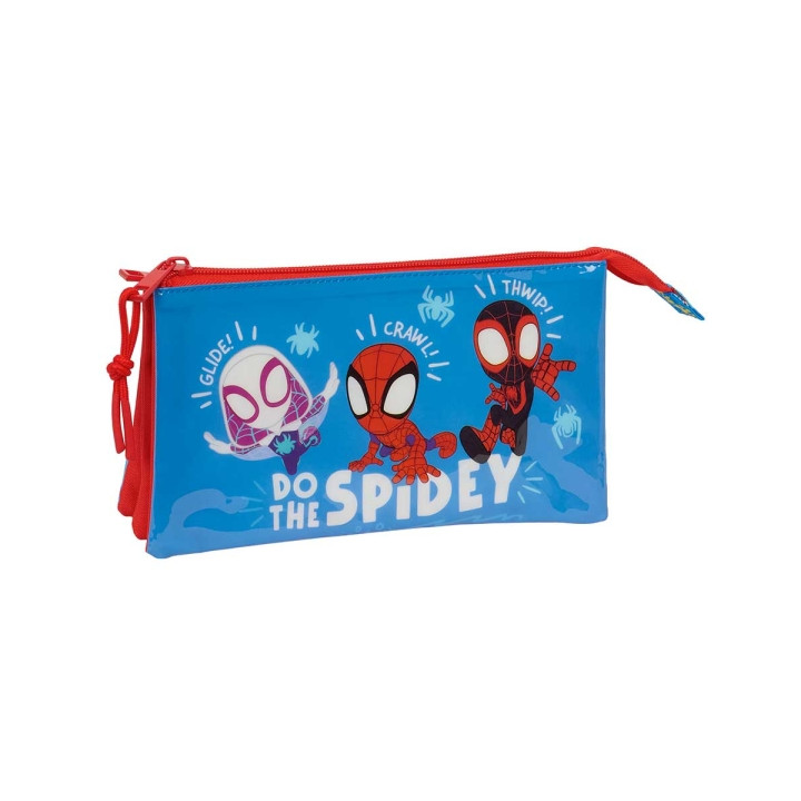 Safta Spidey Portatodo - 3 Compartimentos con Cremalleras - Bolsillo Interior - 0.6L - 220x30x120mm - Color Rojo y Azul