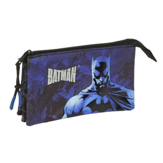 Safta Batman Portatodo - 3 Compartimentos con Cremalleras - Bolsillo Interior - 0.6L - 220x30x120mm - Color Negro