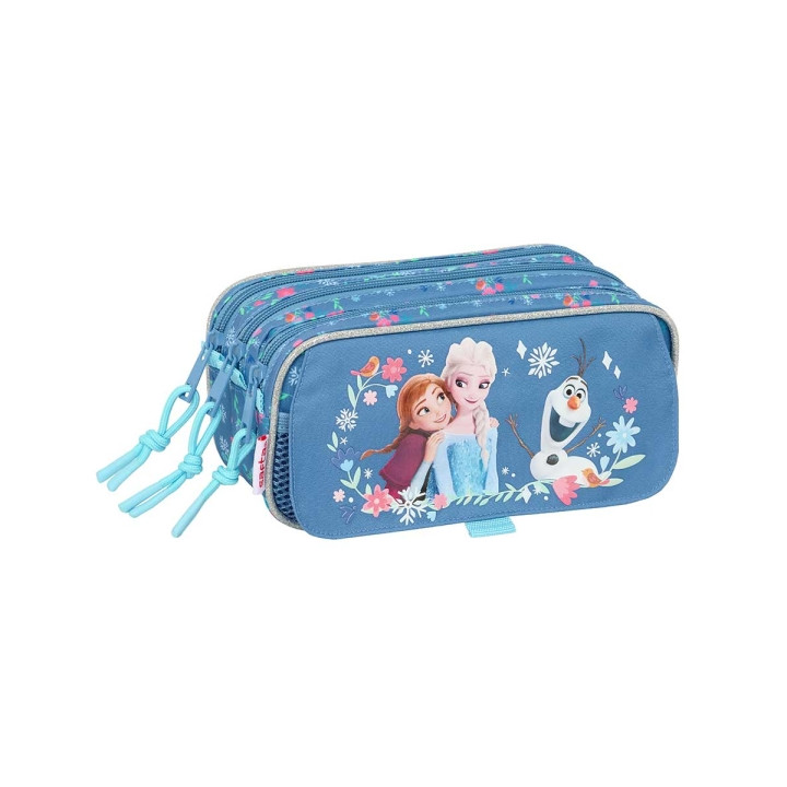 Safta Frozen Portatodo - 3 Compartimentos con Cremalleras - Bolsillo Frontal - Cinta Adaptable - 1.72L - 215x80x100mm - Color Az