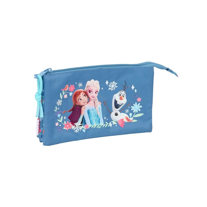 Safta Frozen Portatodo - 3 Compartimentos con Cremalleras - Bolsillo Interior - 0.6L - 220x30x120mm - Color Azul