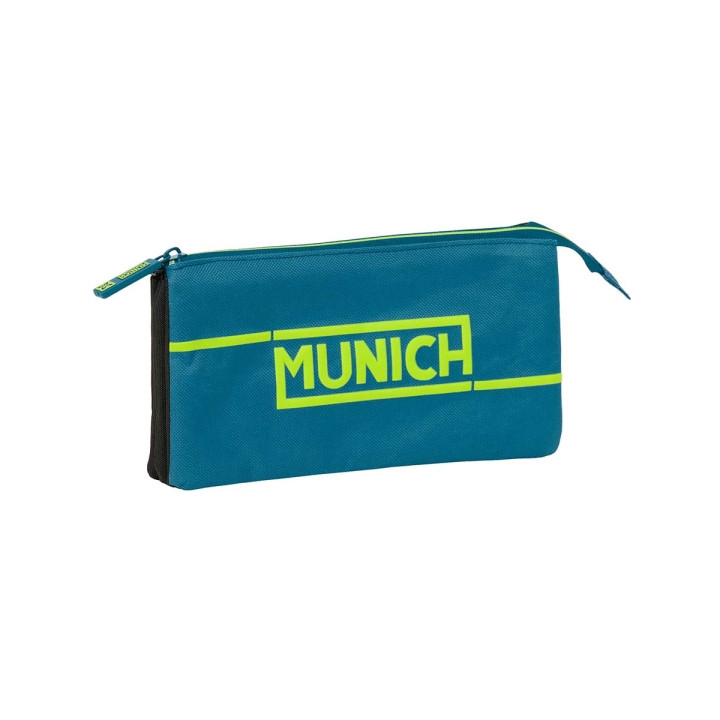 Safta Munich Land Portatodo - 3 Compartimentos con Cremalleras - Bolsillo Interior - 0.6L - 220x30x120mm - Color Azul Oscuro