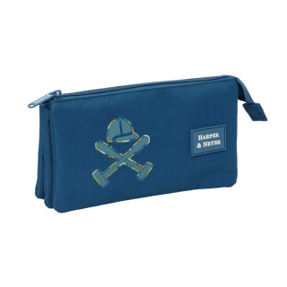 Safta Harper and Neyer Portatodo - 3 Compartimentos con Cremalleras - Bolsillo Interior - 0.6L - 220x30x120mm - Color Azul Marin