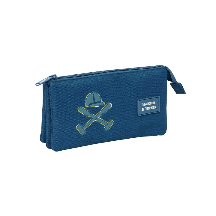 Safta Harper and Neyer Portatodo - 3 Compartimentos con Cremalleras - Bolsillo Interior - 0.6L - 220x30x120mm - Color Azul Marin