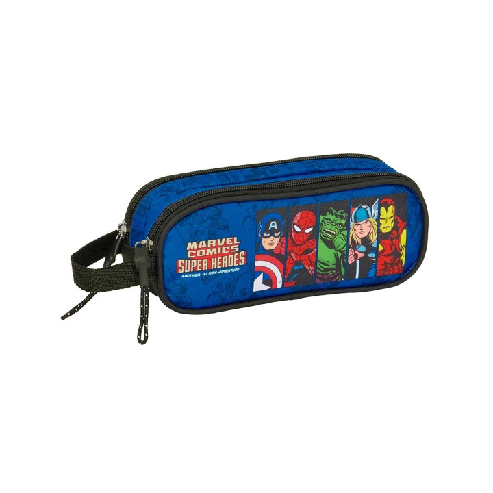 Safta Avengers Portatodo - 2 Compartimentos con Cremalleras - Asa Lateral - 1L - 210x60x80mm - Color Azul Oscuro