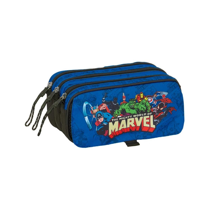Safta Avengers Portatodo - 3 Compartimentos con Cremalleras - Bolsillo Frontal - Cinta Adaptable - 1.72L - 215x80x100mm - Color