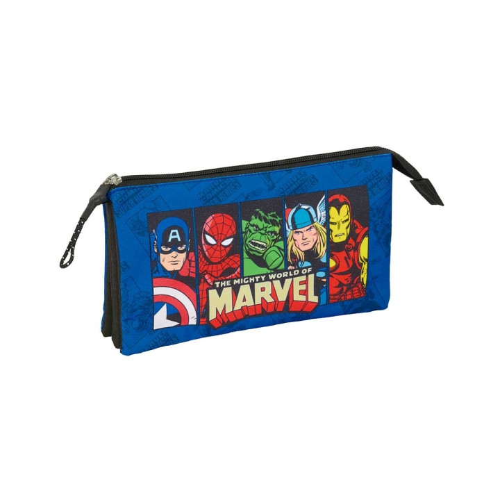 Safta Avengers Portatodo - 3 Compartimentos con Cremalleras - Bolsillo Interior - 0.60L - 220x30x120mm - Color Azul Oscuro