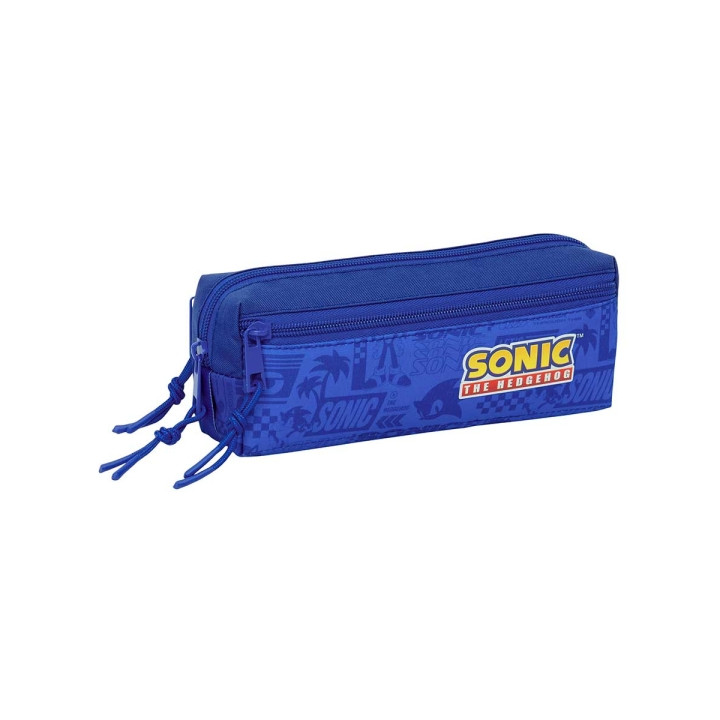 Safta Sonic Portatodo - 3 Compartimentos con Cremalleras - Goma Elastica - 0.98L - 220x60x85mm - Color Azul Oscuro