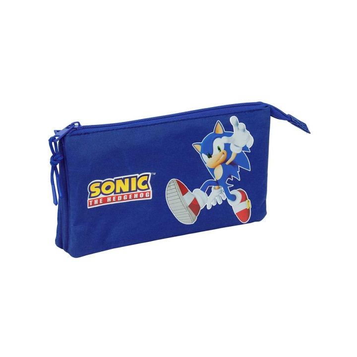Safta Sonic Portatodo - 3 Compartimentos con Cremalleras - Bolsillo Interior - 0.6L - 220x30x120mm - Color Azul Oscuro