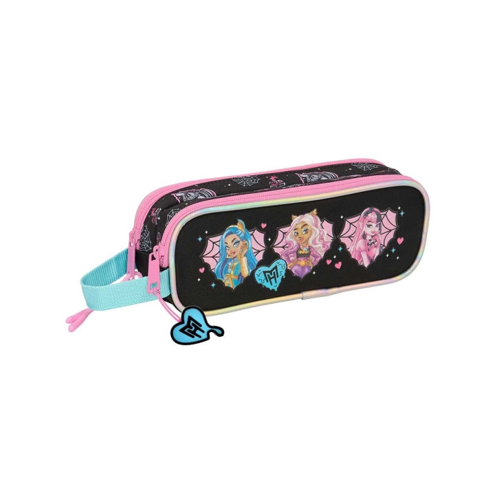 Safta Monster High Portatodo - 2 Compartimentos con Cremalleras - Asa Lateral - 1L - 210x60x80mm - Color Negro