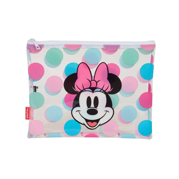 Safta Minnie Mouse Beach Bolsa de Verano - Cremallera - 2L - Ligera y Duradera - Perfecta para Playa - 300x230mm - Color Transpa