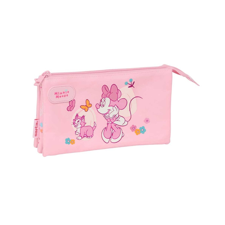 Safta Minnie Mouse Baby Portatodo - 3 Compartimentos con Cremalleras - Bolsillo Interior - 0.6L - 220x30x120mm - Color Rosa