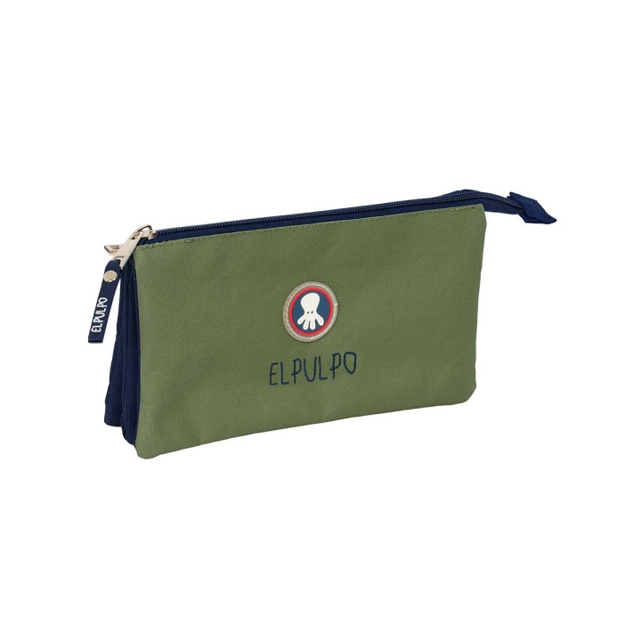 Safta el Pulpo Portatodo - 3 Compartimentos con Cremalleras - Bolsillo Interior - 0.6L - 220x30x120mm - Color Verde Oscuro