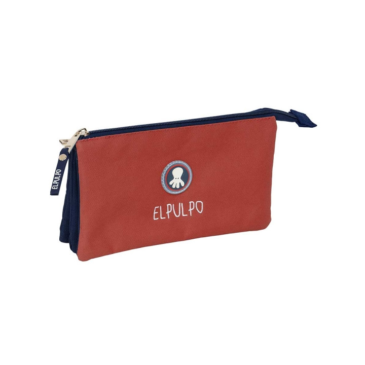 Safta el Pulpo Caldera Portatodo - 3 Compartimentos con Cremalleras - Bolsillo Interior - 0.6L - 220x30x120mm - Color Rojo Oscur