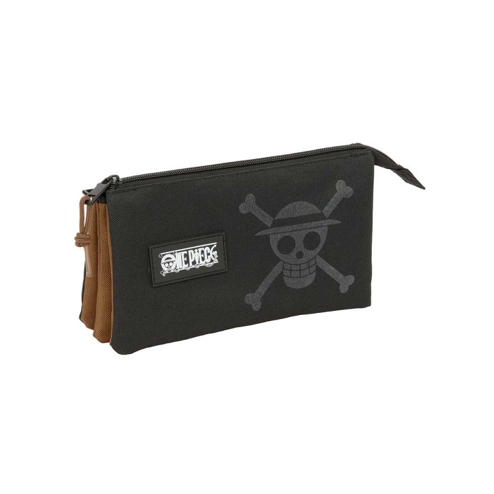 Safta One Piece Portatodo - 3 Compartimentos con Cremalleras - Bolsillo Interior - 0.6L - 220x30x120mm - Color Negro