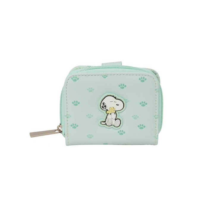 Safta Snoopy Monedero con Billetera - Compartimento con Iman - Cierre con Cremallera - 0.10L - 110x20x95mm - Color Menta