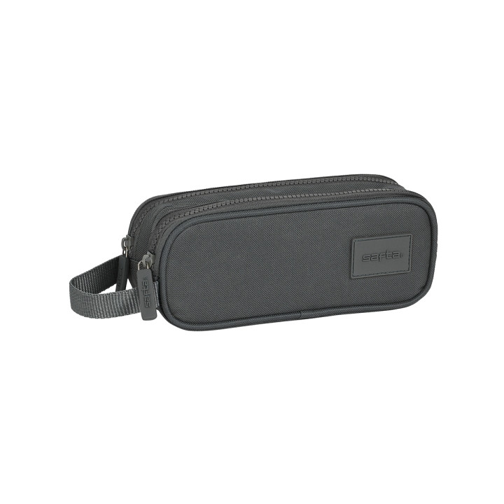 Safta Basic Portatodo - 2 Compartimentos con Cremalleras - 1L - Asa Lateral - 210x60x80mm - Color Gris