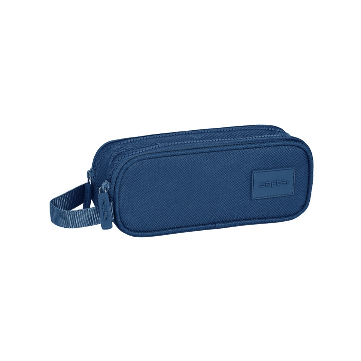 Safta Basic Portatodo - 2 Compartimentos con Cremalleras - Asa Lateral - 1L - 210x60x80mm - Color Azul Marino