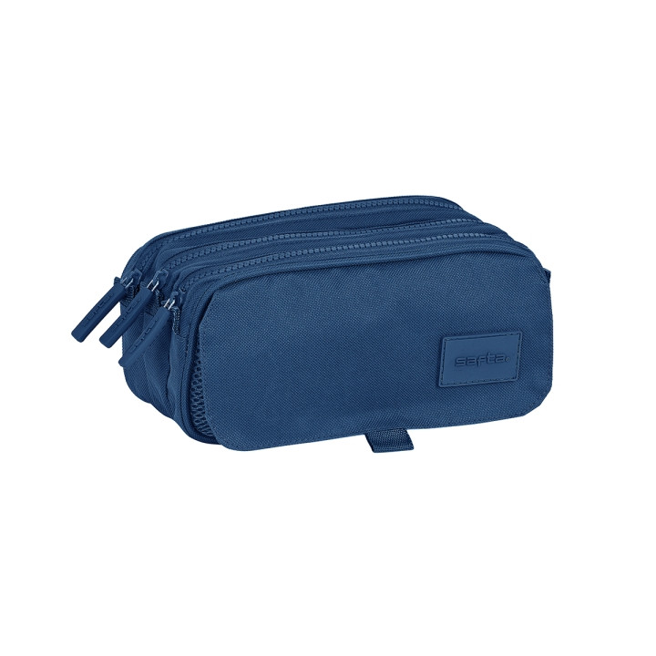 Safta Basic Portatodo - 3 Compartimentos con Cremalleras - Bolsillo Frontal - Cinta Adaptable - 1.72L - 215x80x100mm - Color Azu