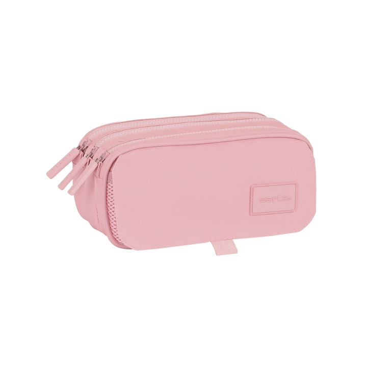 Safta Basic Portatodo - 3 Compartimentos con Cremalleras - Bolsillo Frontal - Cinta Adaptable - 1.72L - 215x80x100mm - Color Ros