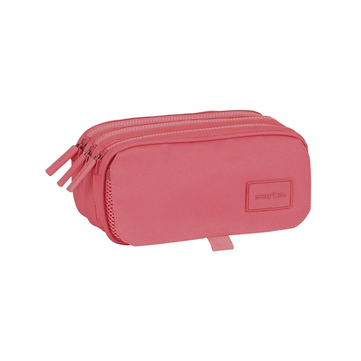 Safta Basic Portatodo - 3 Compartimentos con Cremalleras - Bolsillo Frontal - Cinta Adaptable - 1.72L - 215x80x100mm - Color Ros
