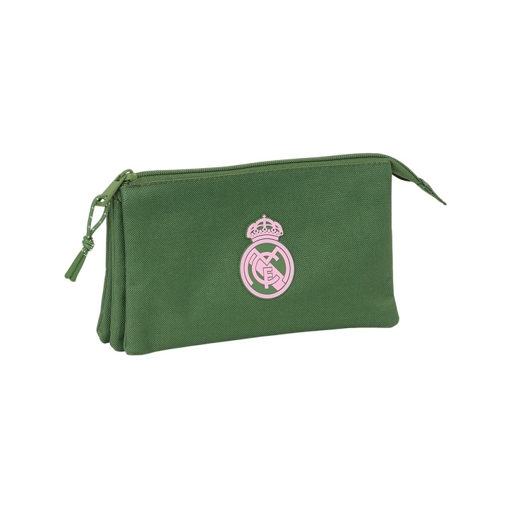 Safta Real Madrid Chica Caqui Portatodo - 3 Compartimentos con Cremalleras - Bolsillo Interior - 0.6L - 220x30x120mm - Color Ver
